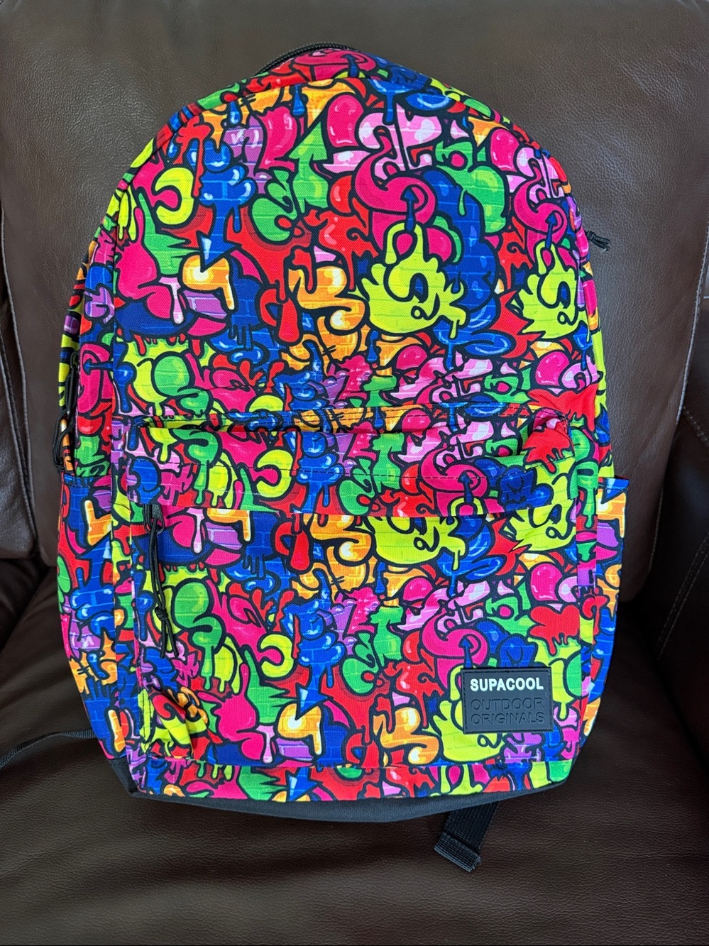 Multicolor Graffiti Print Backpack - 
“SUPACOOL”